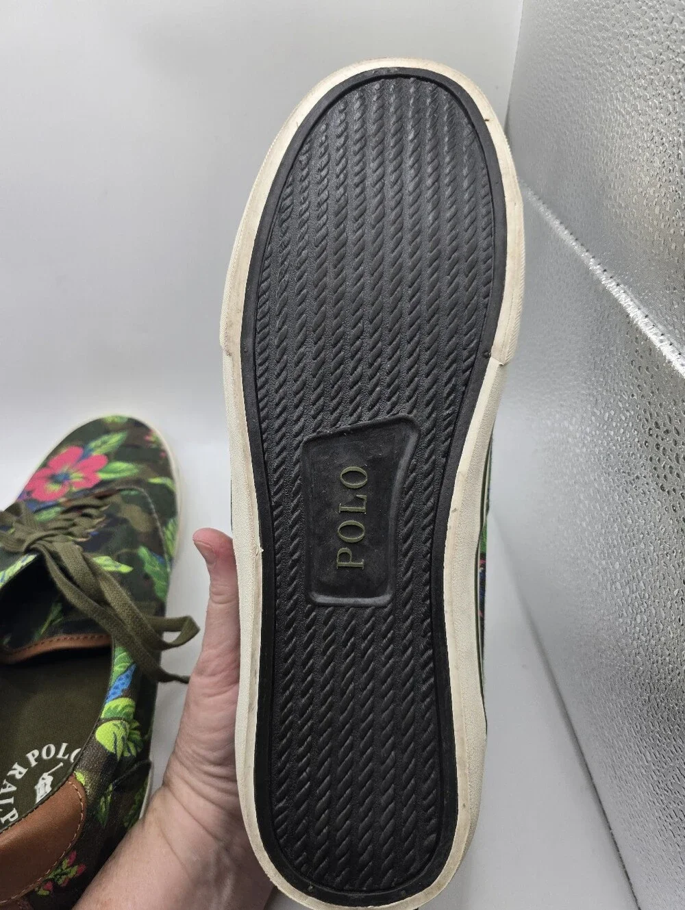 Polo Ralph Lauren Green Tropical Floral Camo Deck Sneakers. Mens 10 D